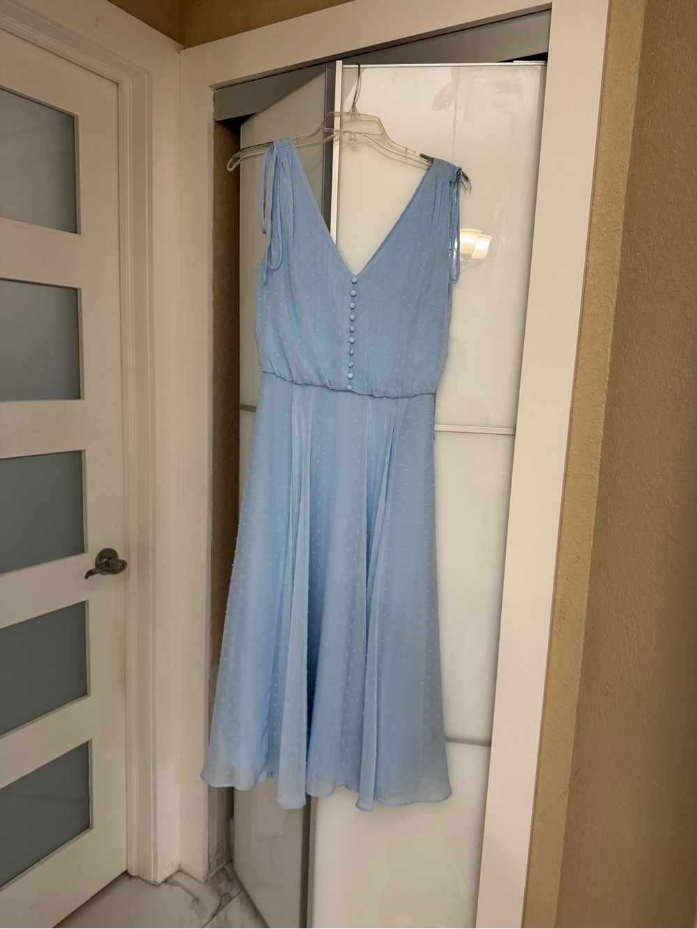 Gal Meets Glam Light Blue Sleeveless Midi Dress with Button Bodice
